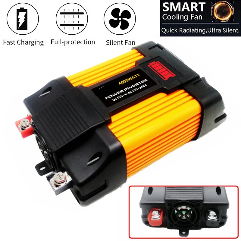 NEW-4000W Car Power Inverter DC 12V to AC 220V Modifiied Sine Wave Solar Converter with Dual USB Charger W/LED Battery Power 
NEW-4000W Car Power Inverter DC 12V to AC 220V Modifiied Sine Wave Solar Converter with Dual USB Charger W/LED Battery Power