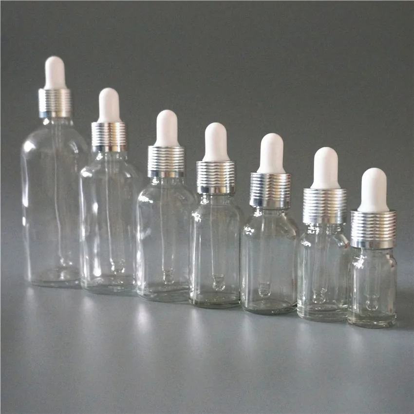 5/10/15/20/30/50/100ml Clear Essential Oil Bottle Empty White Rubber Head Dropper Silver Cosmetic Thread Cap Glass Container
5/10/15/20/30/50/100ml Clear Essential Oil Bottle Empty White Rubber Head Dropper Silver Cosmetic Thread Cap Glass Container