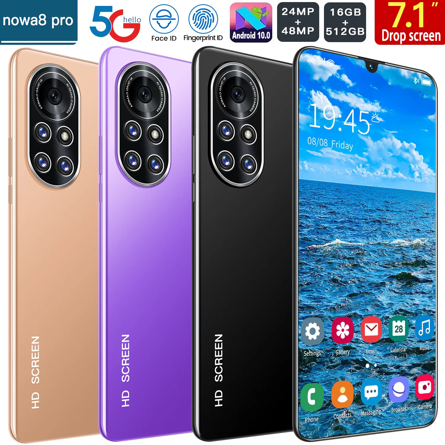 Global Version Nowa8 Pro7.1 Inch Drop Screen Smart Phone 16+512GB Cellphone 24+48MP Android10 Face ID Deca Core 5G Network Phone
Global Version Nowa8 Pro7.1 Inch Drop Screen Smart Phone 16+512GB Cellphone 24+48MP Android10 Face ID Deca Core 5G Network Phone