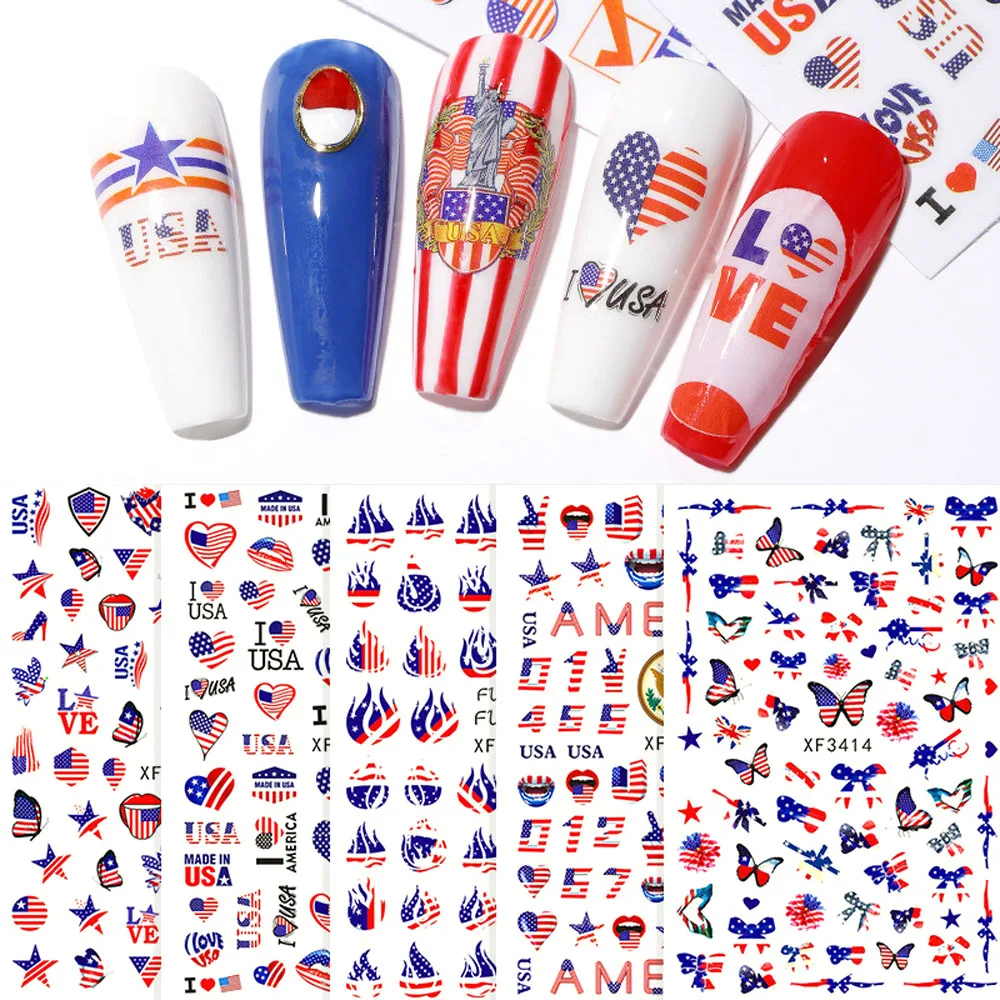 8pcs/set 3D Flag USA National Day Nail Sticker DIY Manicure Decorations American Independence Day Element Slider Nail Art Decals
8pcs/set 3D Flag USA National Day Nail Sticker DIY Manicure Decorations American Independence Day Element Slider Nail Art Decals