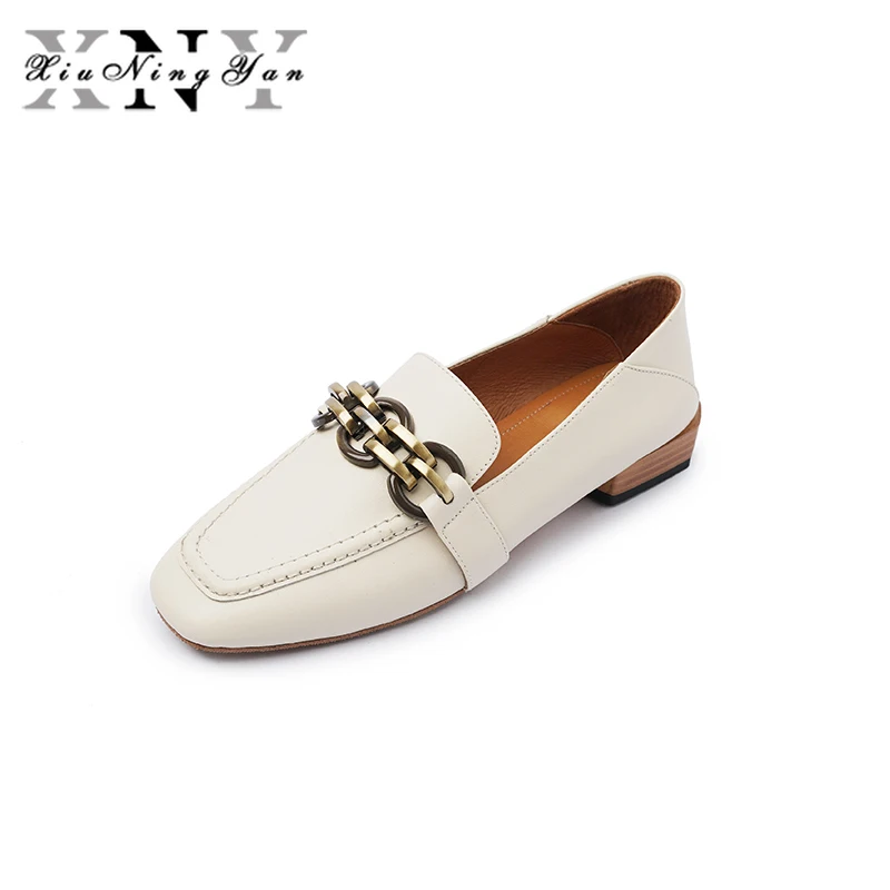 Xiuningyan Genuine Leather Women Flats Slip on Round Toe Metal Chain Footwear Spring Fashion Casual Ladies Oxfords Shoes Woman
Xiuningyan Genuine Leather Women Flats Slip on Round Toe Metal Chain Footwear Spring Fashion Casual Ladies Oxfords Shoes Woman