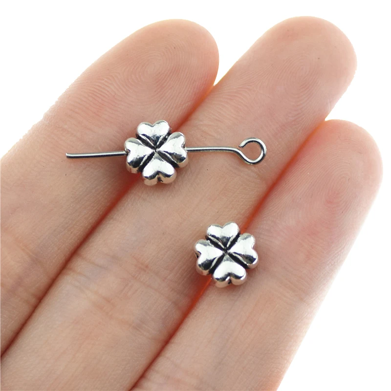

20pcs 8mm Antique Silver Color Lucky Four Leaf Clover Spacer Beads Charms Fits DIY Bracelet Making Jewelry Findings Metal Beads