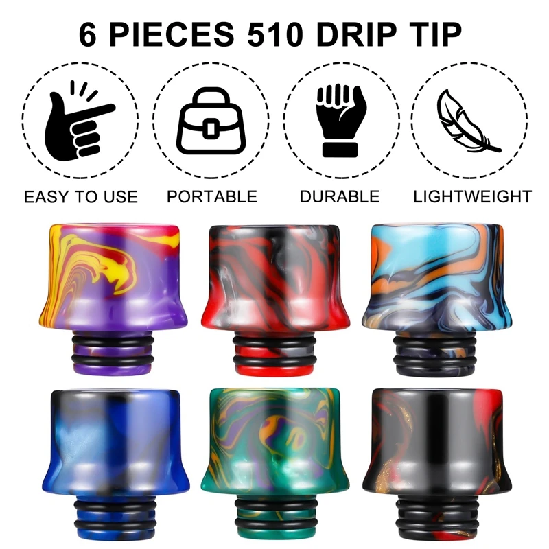 6PCSResin Drip Tip 510 Mouthpieces Cigarette Holder Accessories Resin Thread Mouthpieces for V8 Big Baby/TFV12 Drip Atomizer
6PCSResin Drip Tip 510 Mouthpieces Cigarette Holder Accessories Resin Thread Mouthpieces for V8 Big Baby/TFV12 Drip Atomizer