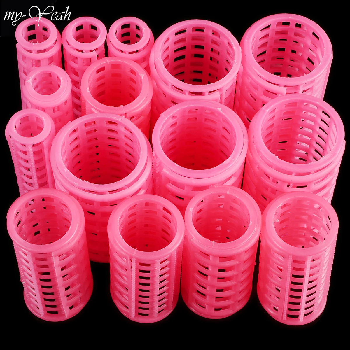 

15pcs/Set Pink Plastic Large Grip Hairdressing Hair Roll Roller Curlers Salon Home Use DIY Curling Curler Rollers Styling Tools