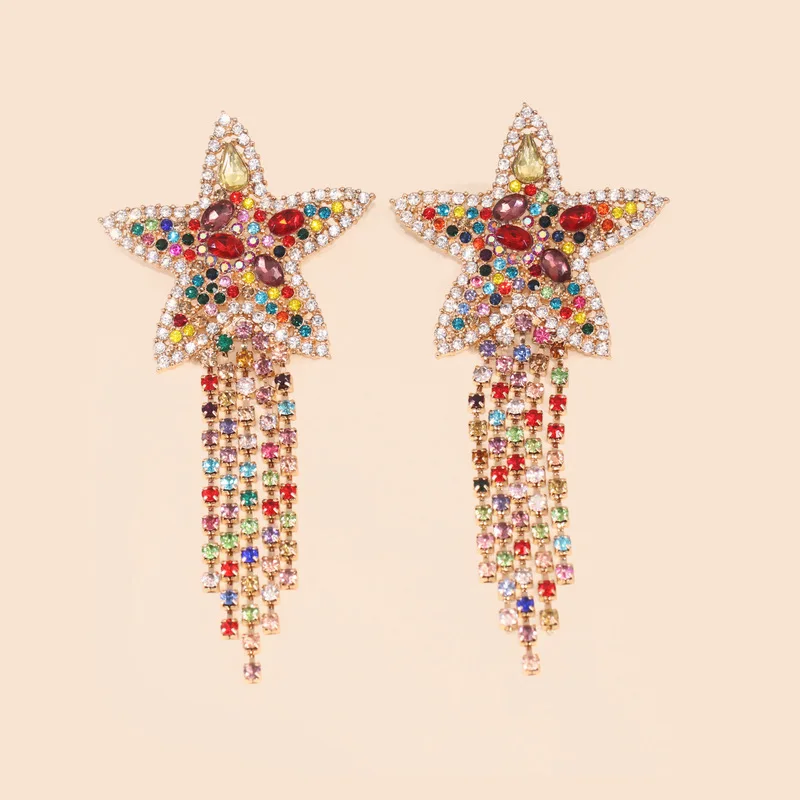 Boho Sparkly Rainbow Crystal Star Drop Earrings Gold Color Metal Geometric Long Tassel Earrings for Women Party Jewelry Gifts
Boho Sparkly Rainbow Crystal Star Drop Earrings Gold Color Metal Geometric Long Tassel Earrings for Women Party Jewelry Gifts