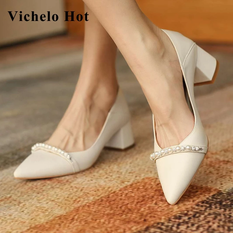 Vichelo Hot original design fairy style genuine leather pointed toe high heels pearl decoration gorgeous party women pumps L13
Vichelo Hot original design fairy style genuine leather pointed toe high heels pearl decoration gorgeous party women pumps L13