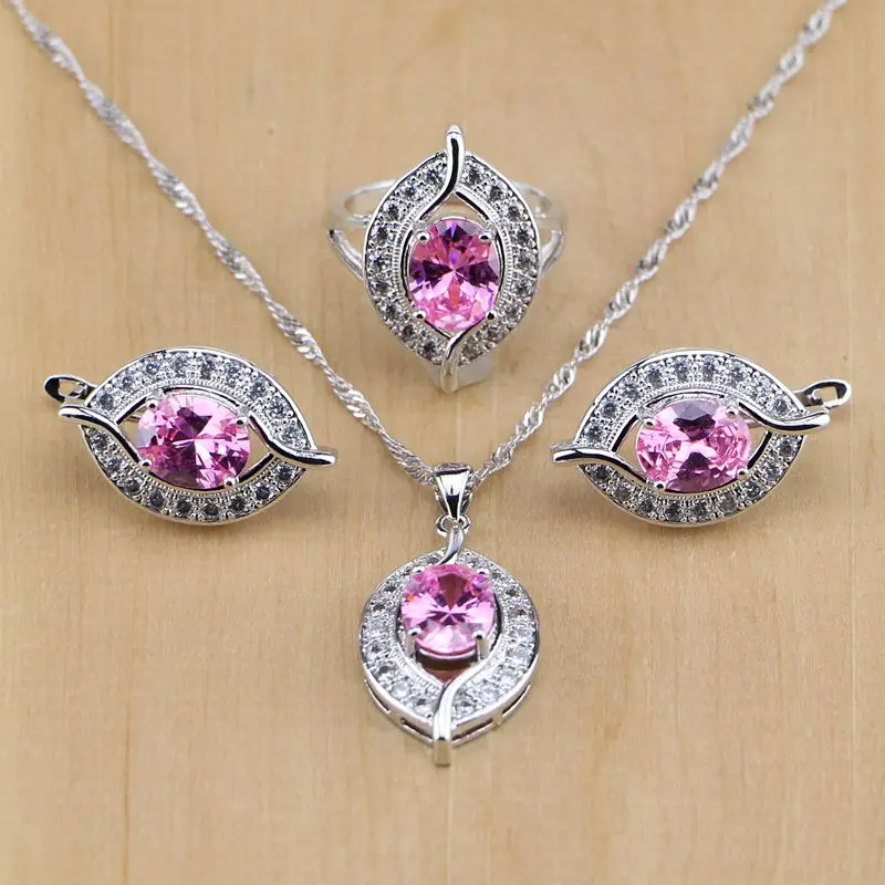 Eye Shaped Pink CZ 925 Sterling Silver Jewelry Sets For Women Earrings/Pendant/Necklace/Ring Free Shipping&Gifts Box
Eye Shaped Pink CZ 925 Sterling Silver Jewelry Sets For Women Earrings/Pendant/Necklace/Ring Free Shipping&Gifts Box
