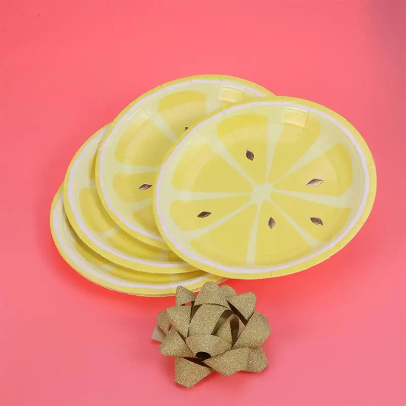 8 шт 7 дюймов Одноразовые десертные лимонные тарелки милый круглый фруктовый