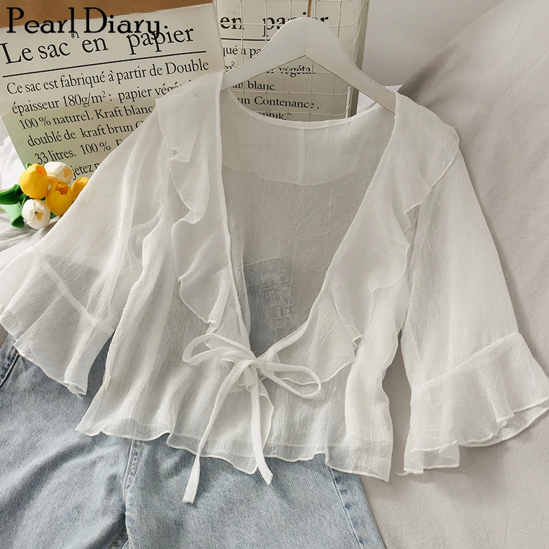 Pearl Diary Chiffon Blouse Bow Tie Front Ruffle Neckline And Sleeve Summer Drapey Sheer Blouse Beach Casual Chiffon Cover Up
Pearl Diary Chiffon Blouse Bow Tie Front Ruffle Neckline And Sleeve Summer Drapey Sheer Blouse Beach Casual Chiffon Cover Up