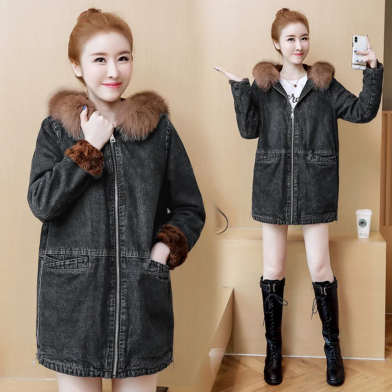 han 2020 edition students easy to add new hair thickening in long jean jacket women ages warm cotton-padded jacket 
han 2020 edition students easy to add new hair thickening in long jean jacket women ages warm cotton-padded jacket