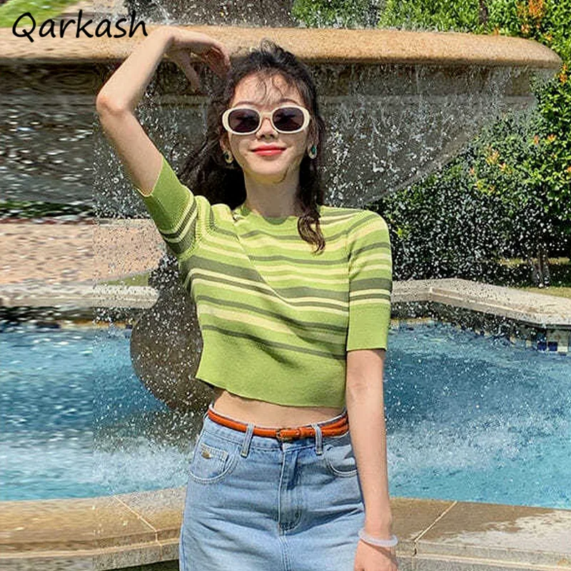 T-shirts Women Short Sleeve Elegant Retro Striped Female Summer Crop Tops Skinny Knitting O-neck Leisure Girls Clothing Ulzzang
T-shirts Women Short Sleeve Elegant Retro Striped Female Summer Crop Tops Skinny Knitting O-neck Leisure Girls Clothing Ulzzang