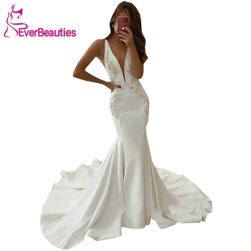 Robe De Mariee Mermaid Wedding Dresses 2020 Satin Appliques V-Neck Vestidos De Noiva Doura Beach Wedding Gowns Boho Bride Dress
Robe De Mariee Mermaid Wedding Dresses 2020 Satin Appliques V-Neck Vestidos De Noiva Doura Beach Wedding Gowns Boho Bride Dress