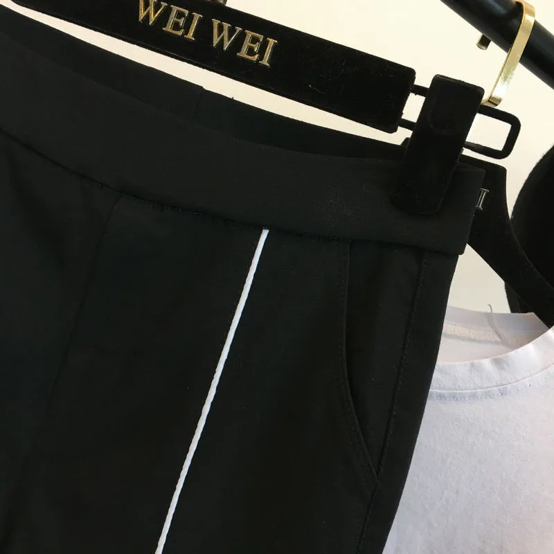 Plus Size Women Elastic High Waist Pants Fashion Spring Stretch Long Pants Black Contrast Color White Split Slim Flared Trousers
Plus Size Women Elastic High Waist Pants Fashion Spring Stretch Long Pants Black Contrast Color White Split Slim Flared Trousers