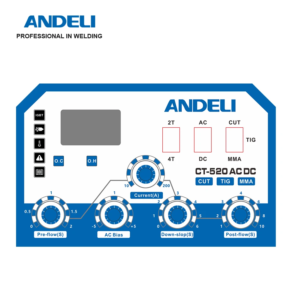 ANDELI CT-520 ACDC Multi-Function AC/DC TIG Welding Machine TIG MMA ARC CUT 3 in 1 CUT Welding Machine TIG Welder
ANDELI CT-520 ACDC Multi-Function AC/DC TIG Welding Machine TIG MMA ARC CUT 3 in 1 CUT Welding Machine TIG Welder