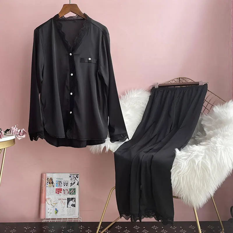 Women 2PCS Sleep Set Lace Nightwear Pajamas Suit Spring Autumn New Sleepwear Casual Satin Pyjamas Sleep Set Intimate Lingerie
Women 2PCS Sleep Set Lace Nightwear Pajamas Suit Spring Autumn New Sleepwear Casual Satin Pyjamas Sleep Set Intimate Lingerie