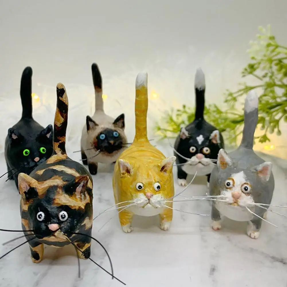 

Kitty Miniature Sculpture Original Art Resin Desktop Ornament With Vivid Expression Gift For Your Cat Figurines