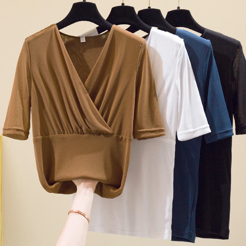 shintimes Tee Shirt Femme Tops Sexy V-Neck T Shirts Women 2020 Summer Mesh High Elasticity T Shirt Woman Short Sleeve Clothes
shintimes Tee Shirt Femme Tops Sexy V-Neck T Shirts Women 2020 Summer Mesh High Elasticity T Shirt Woman Short Sleeve Clothes