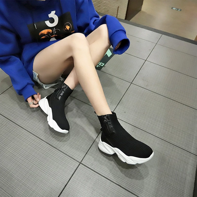 Socks shoes women 2020 new daddy shoes women's shoes flying woven casual high-top elastic boots breathable sports boots Z601