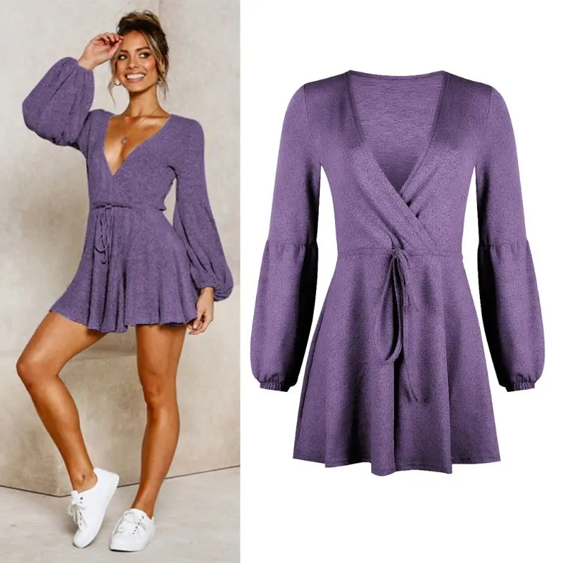 2019 Autumn Winter Women V Neck Knitted Sweater Casual Long Sleeve Lace Up Solid A-Line Mini Dress F42F
2019 Autumn Winter Women V Neck Knitted Sweater Casual Long Sleeve Lace Up Solid A-Line Mini Dress F42F