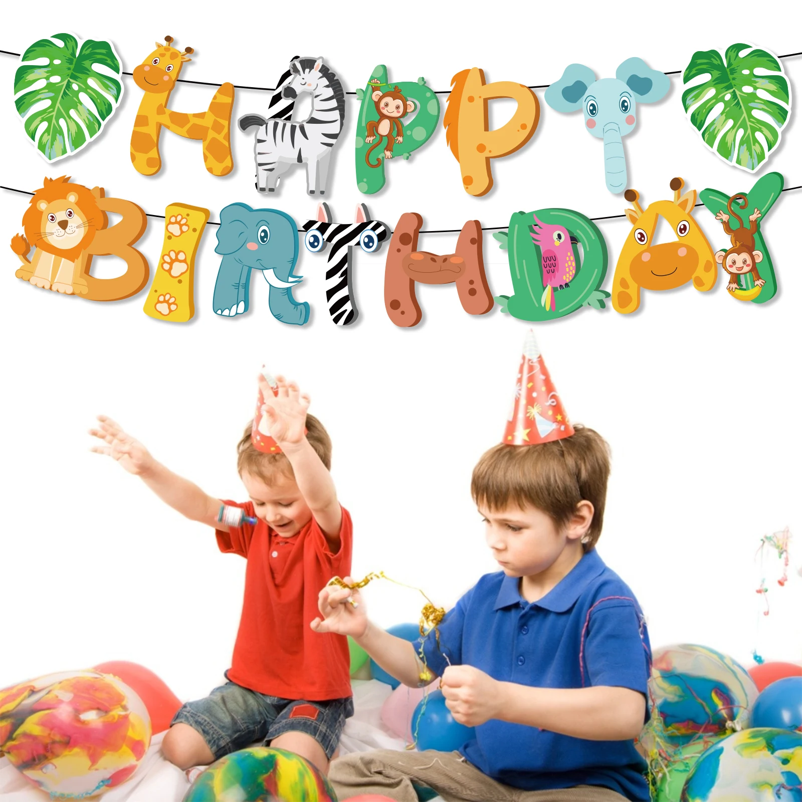 BA270 Cartoon Jungle Animals Theme Design Happy Birthday Banner Lion Tiger Zabra Elephant Banners for Kids Wild One Party Banner
BA270 Cartoon Jungle Animals Theme Design Happy Birthday Banner Lion Tiger Zabra Elephant Banners for Kids Wild One Party Banner