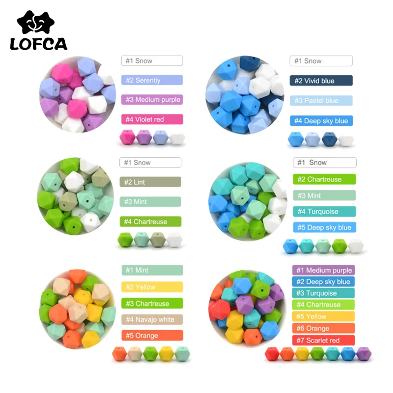 

LOFCA 10pcs 14mm Mini Hexagon Silicone Beads Food Grade Teething Mini Hexagon BPA Free Silicone Teether Toy Pacifier