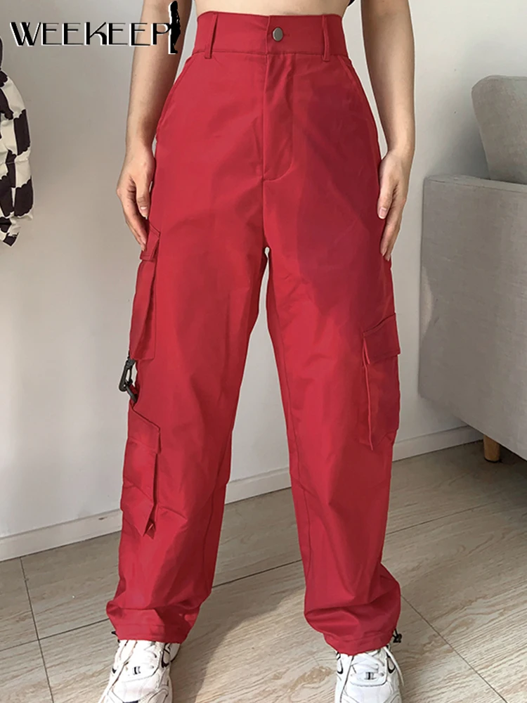 Weekeep Cargo Pants Women High Waist Streetwear Multi-Pocket Loose Straight Pants Korean Fashion Hip Hop Red Trousers Aesthetic
Weekeep Cargo Pants Women High Waist Streetwear Multi-Pocket Loose Straight Pants Korean Fashion Hip Hop Red Trousers Aesthetic