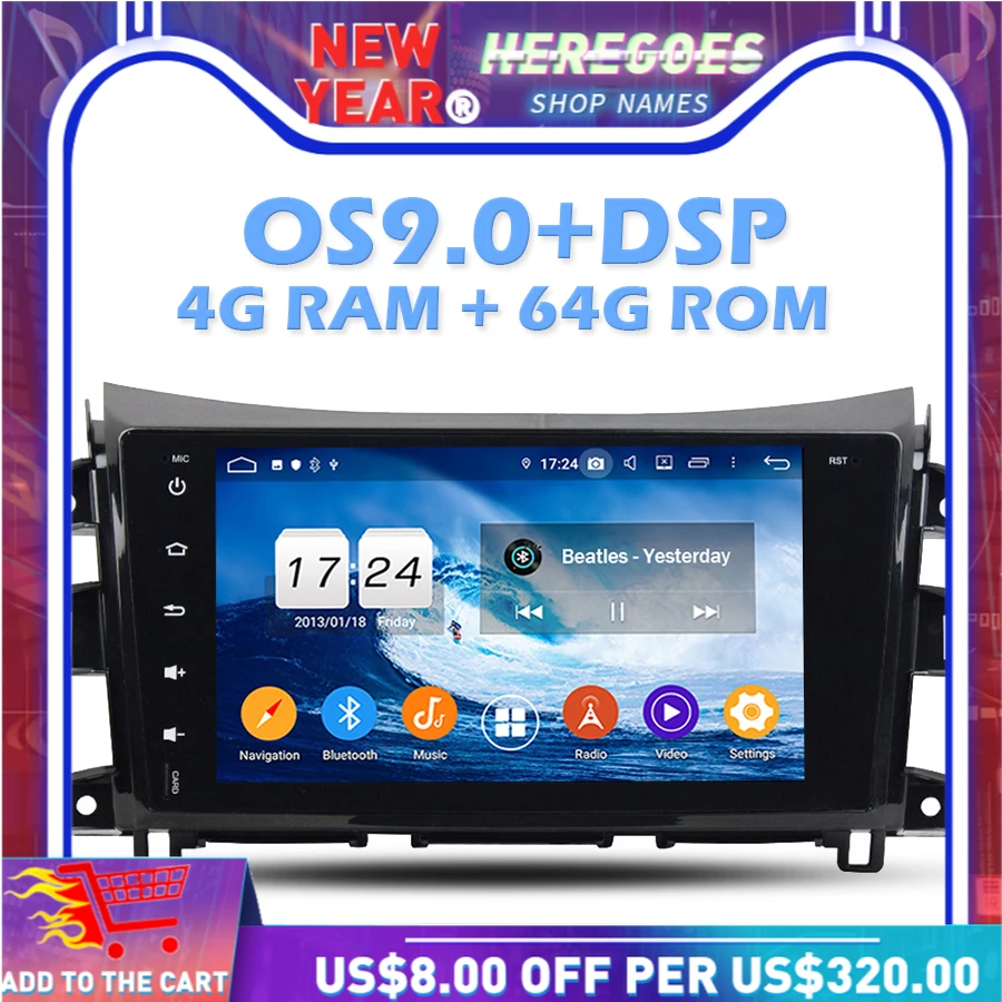 IPS DSP Android 9 0 + 4 Гб 64 ROM автомобильный DVD плеер Wifi Bluetooth 2 радио GPS карта для Nissan NAVARA 2016