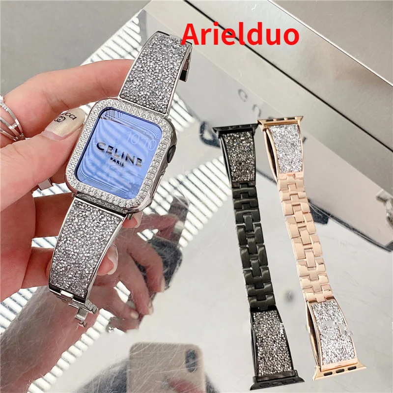 Подходит для Apple Watch, металлический ремешок 40 мм 44 мм 38 мм 42 мм, модный бриллиантовый браслет для Iwatch 654321SE, мужской и женский браслет