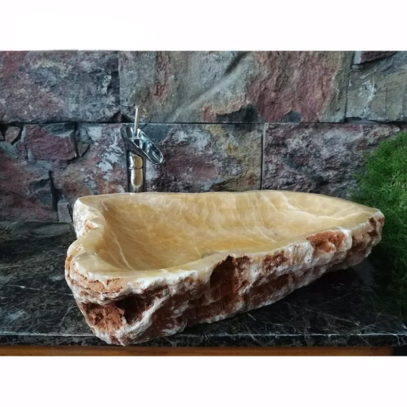 Rough Finish Natural Shape Bathroom Vessel Yellow Onyx Marble Vanity Sink
Rough Finish Natural Shape Bathroom Vessel Yellow Onyx Marble Vanity Sink