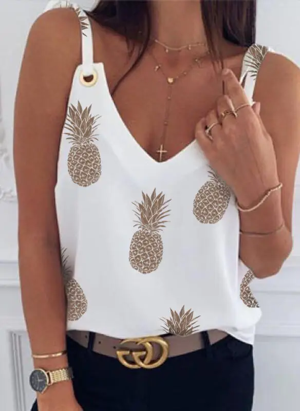 Women's Sleeveless V-neck Camisole Pineapple Printted Waistcoat Summer Condole belt vest
Women's Sleeveless V-neck Camisole Pineapple Printted Waistcoat Summer Condole belt vest