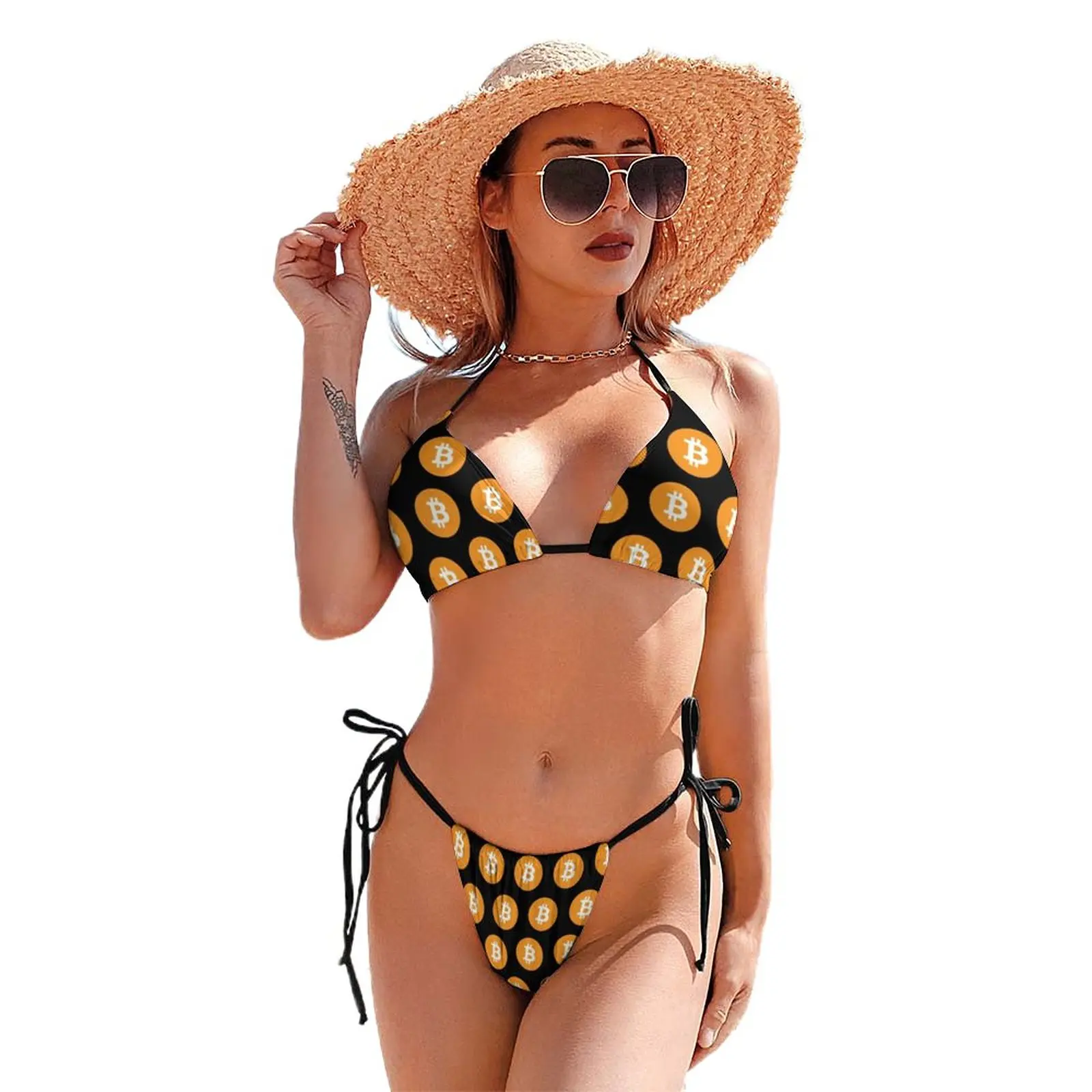 

Bitcoin Bikini Swimsuit With Ties Skimpy Swimwear Beach Young Sale 2 Piece Bathing Suit