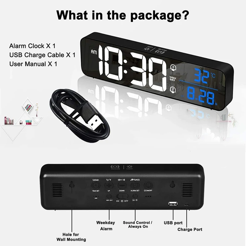 Alarm Clocks,Large LED Digital Alarm Clock with Temperature,Dual Alarms&40 Ringtones,for Bedroom/Living Room/Office
Alarm Clocks,Large LED Digital Alarm Clock with Temperature,Dual Alarms&40 Ringtones,for Bedroom/Living Room/Office