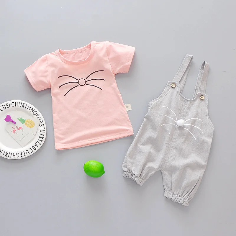 LZH 2022 летняя одежда для маленьких девочек футболка + комбинезоны комплект из 2
