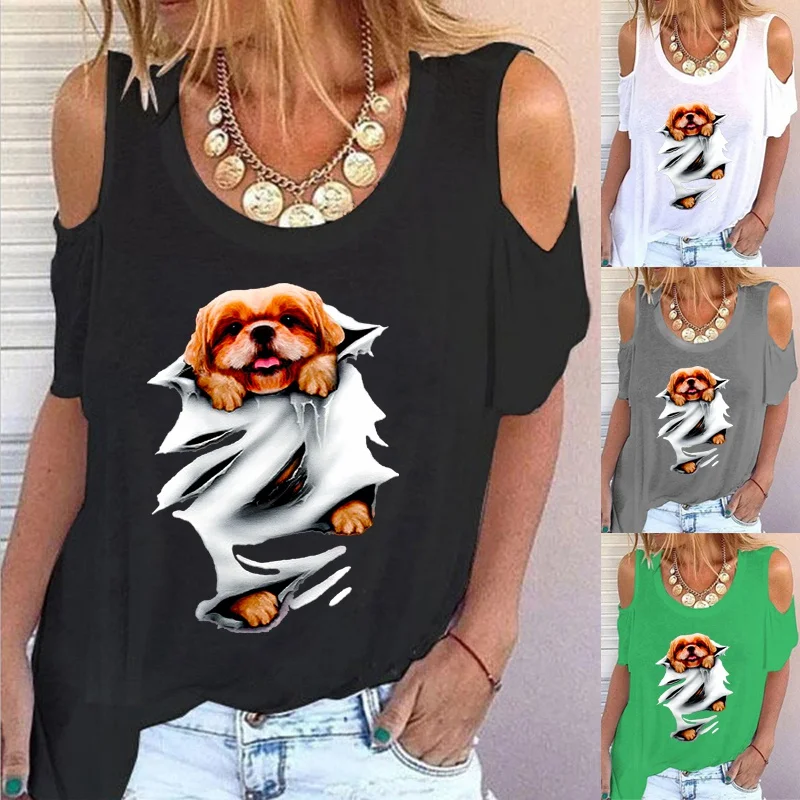 Женская блузка с коротким рукавом, круглым вырезом и открытыми плечами 
Женская блузка с коротким рукавом, круглым вырезом и открытыми плечами