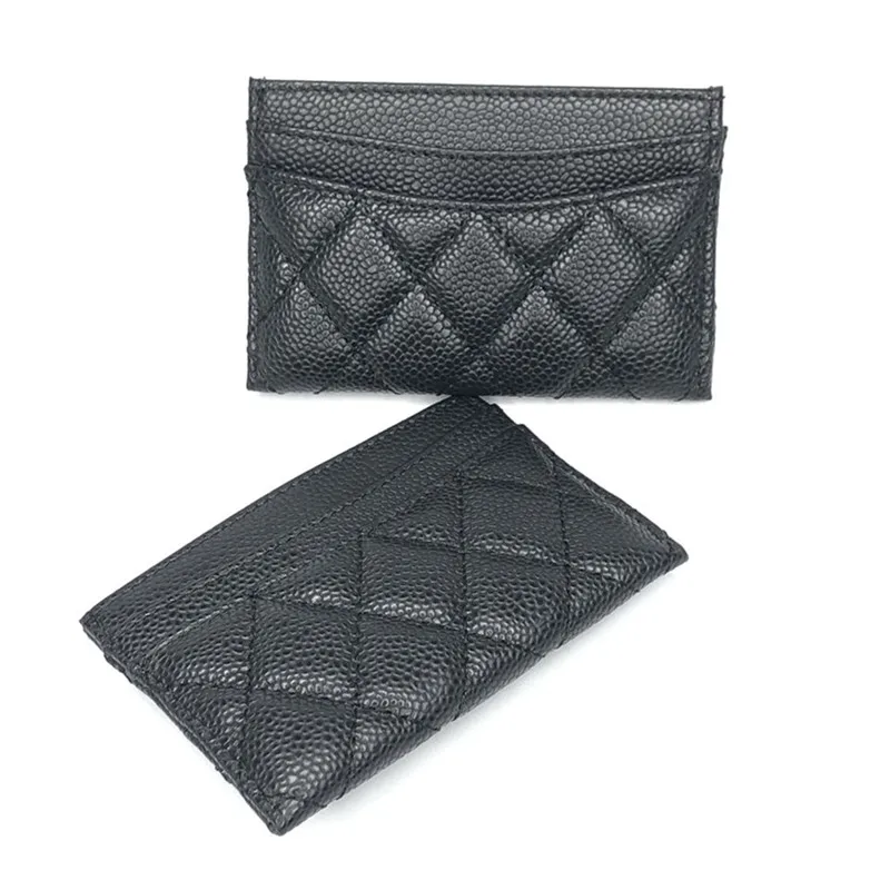 

Designer High Quality Quilted Leather Caviar Wallet Sheepskin Women Cardholder Coin Bag Rhombic Check Black
