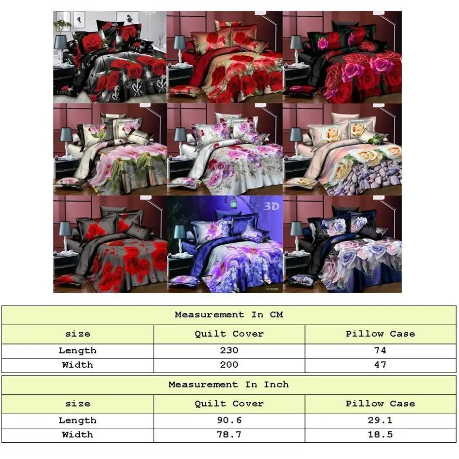 3D Bedding Set Quilt Cover Pillow Case Flower Rose Lily Floral 3PCS/SET Hot Sale
3D Bedding Set Quilt Cover Pillow Case Flower Rose Lily Floral 3PCS/SET Hot Sale
