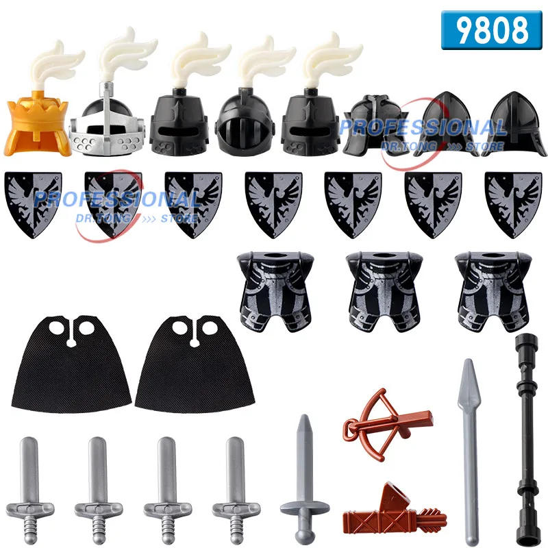

Medieval Castle Shadow Knight red Lion Knight with weapons Action Figures Building Blocks Bricks Toys For Children 9809 9810