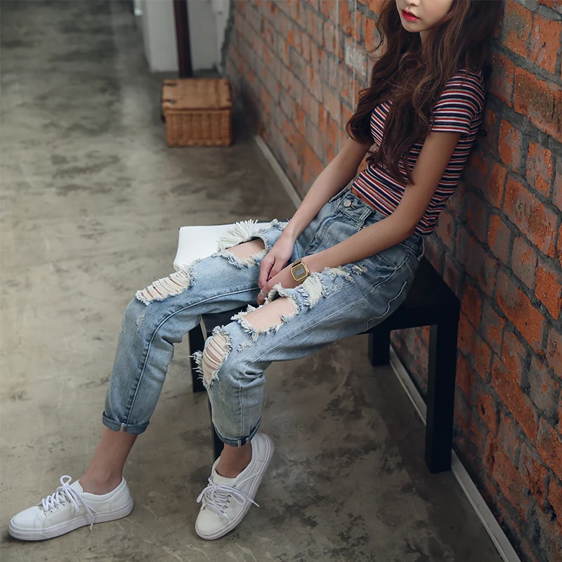 nine points knee big hole in the beggar female torn jeans haroun pants feet pants