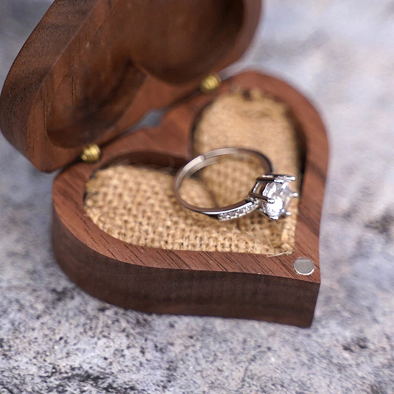 Black Walnut Solid Wood Love Ring Box Mini Jewelry Box Wooden Box Jewelry Wooden Packaging Box
