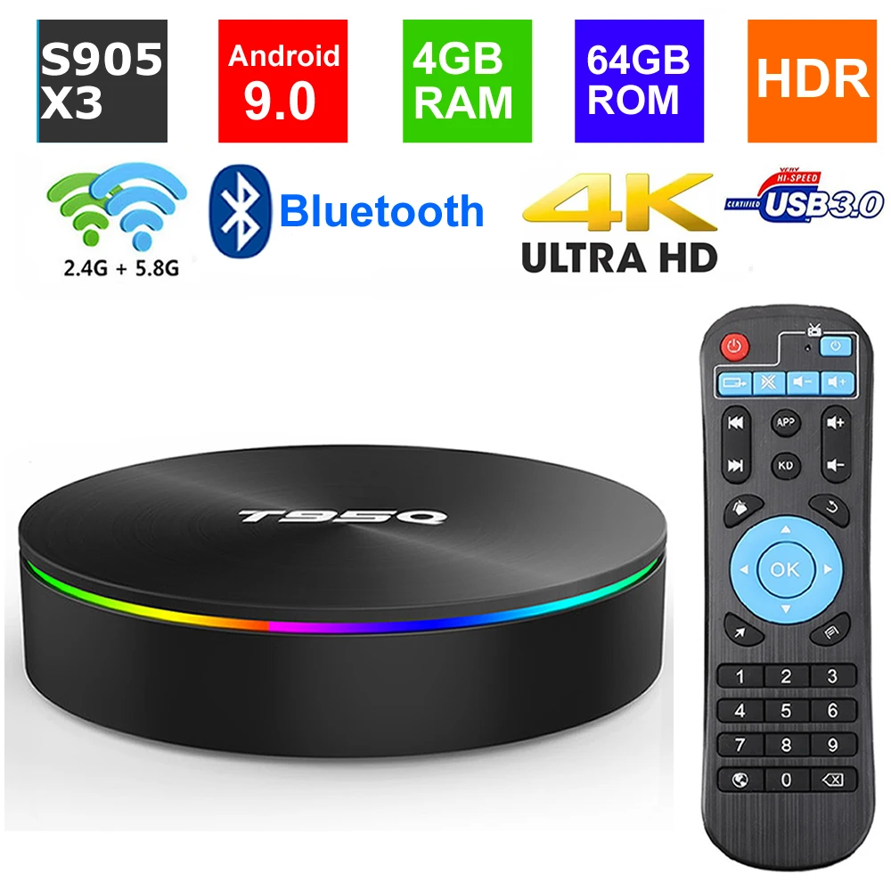 T95Q Смарт ТВ BOX Android 9 0 Amlogic S905X3 четыре ядра 4 Гб Оперативная память 64G Встроенная 2 г/5G