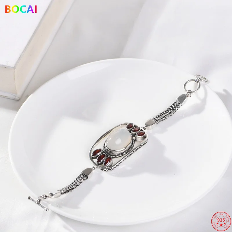 BOCAI S925 Sterling Silver Charm Bracelets 2021 White Chalcedony Weaven Chain Bangle Pure Argentum Hand String Jewelry for Women
BOCAI S925 Sterling Silver Charm Bracelets 2021 White Chalcedony Weaven Chain Bangle Pure Argentum Hand String Jewelry for Women
