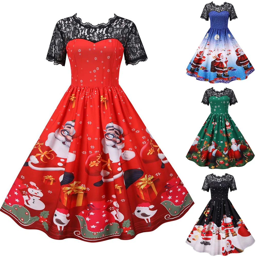 VICABO Dress for Women Christmas Santa Claus Printed Lace Patchwork Big Swing Dresses Ladies Short Sleeve Party Vestidos
VICABO Dress for Women Christmas Santa Claus Printed Lace Patchwork Big Swing Dresses Ladies Short Sleeve Party Vestidos
