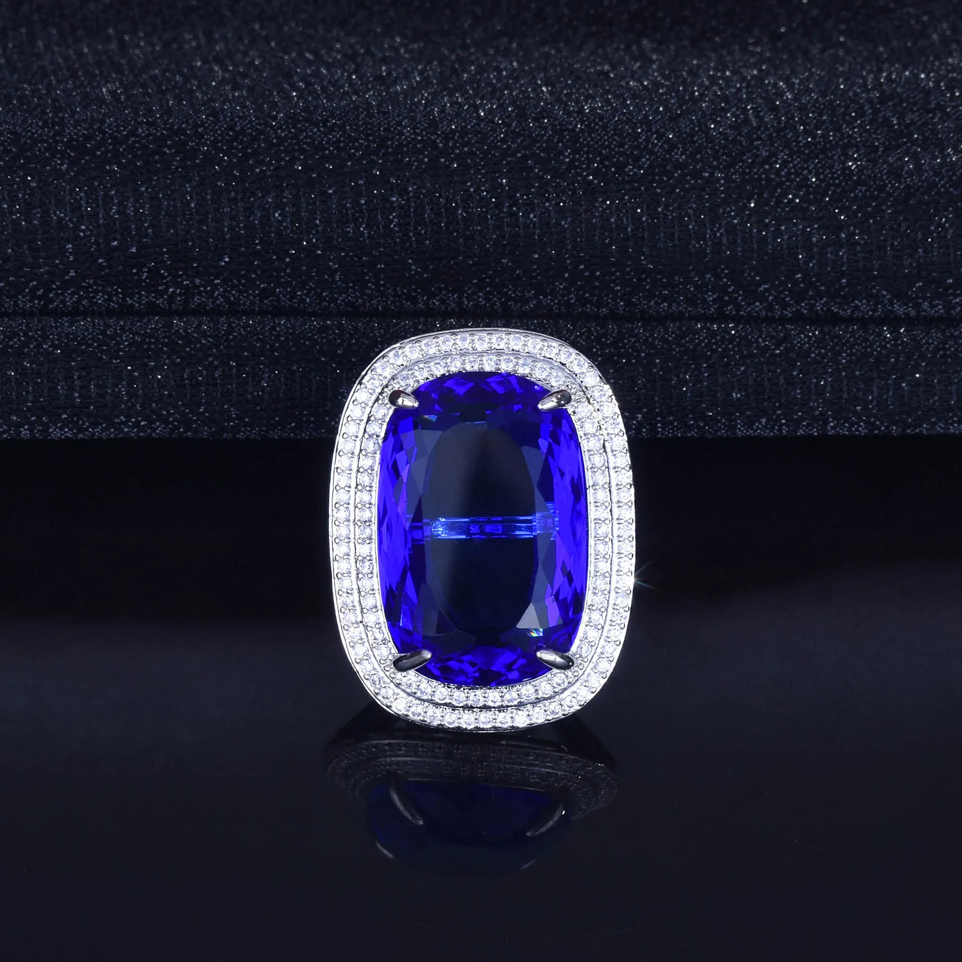 

Luxury 20*30mm Imitated Sapphire Ruby Rectangle Gemstone Women Rings Silver Color Lab Cubic Zircon Party Wedding Ring Jewelry