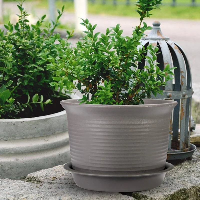 7 Inch,12 Set Plastic Flower Planters & 6pc 8.6 Inch Plastic Pots with Drainage Hole and Tray