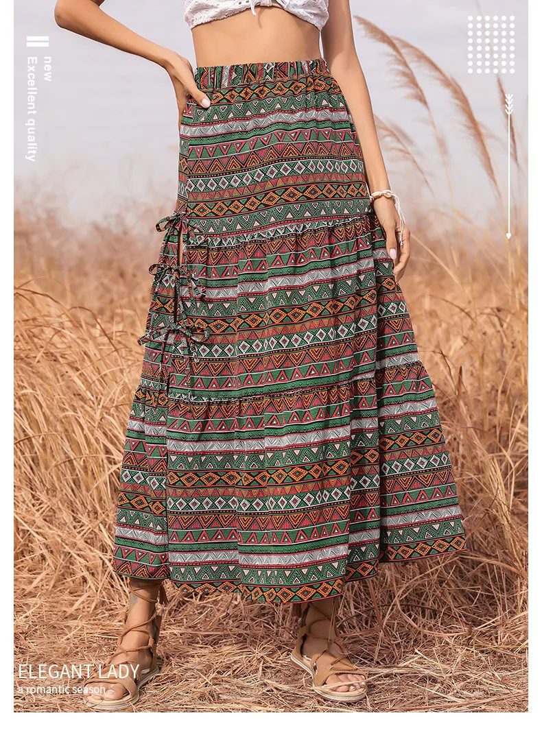 2021 summer new women's dress European and American national style printed A-line long skirt split skirt women's dress
2021 summer new women's dress European and American national style printed A-line long skirt split skirt women's dress
