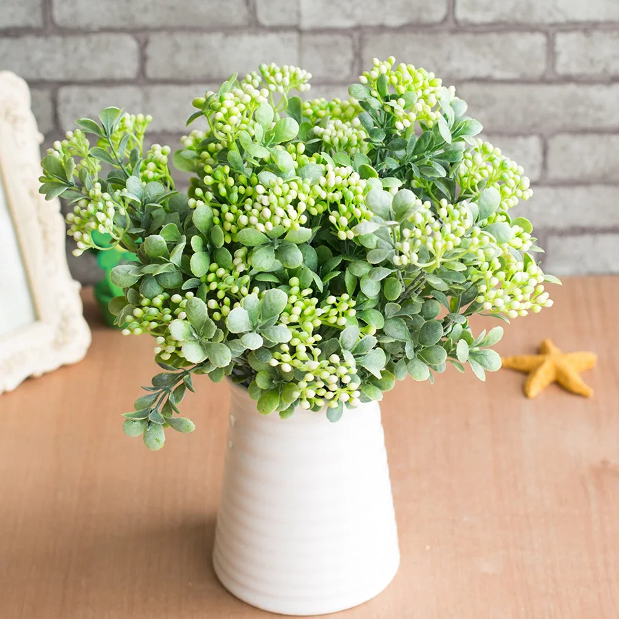7 Branches green artificial berry flowers bouquet artificial fruit plants mini leaf outdoor living room wedding decoration 
7 Branches green artificial berry flowers bouquet artificial fruit plants mini leaf outdoor living room wedding decoration