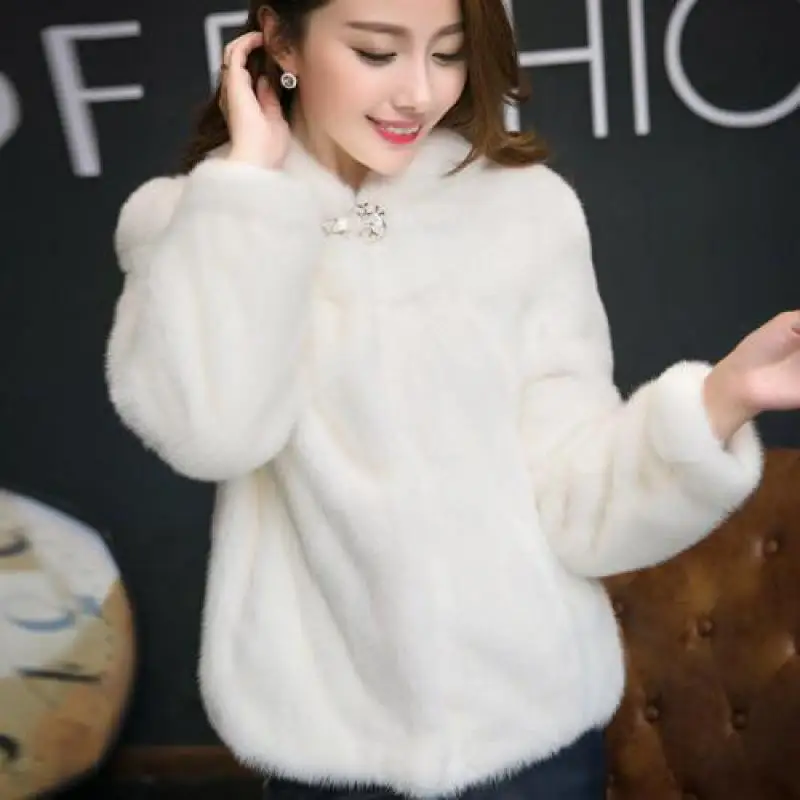 2019 New Autumn winter Faux Fur Coat Fashion Slim Hooded High Waist Black Jacket Fake Rabbit | Женская одежда