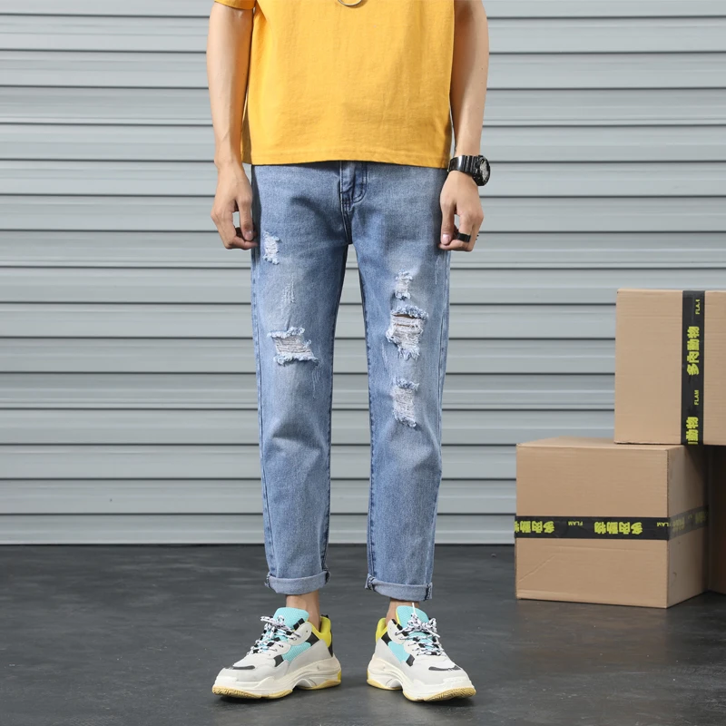 Мужские джинсы с дырками, мужские уличные штаны, узкие брюки с носком, в Корейском стиле, рваные, шаровары
Мужские джинсы с дырками, мужские уличные штаны, узкие брюки с носком, в Корейском стиле, рваные, шаровары