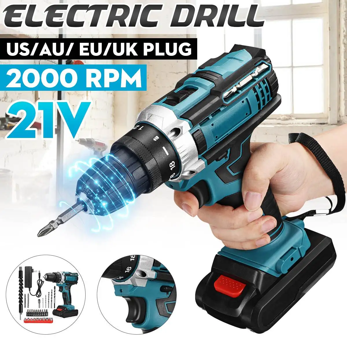 21V Cordless Impact Electric Drill Variable Speed Electric Screwdrivers Power Tools Impact Electric Drill Set Lithium Battery
21V Cordless Impact Electric Drill Variable Speed Electric Screwdrivers Power Tools Impact Electric Drill Set Lithium Battery