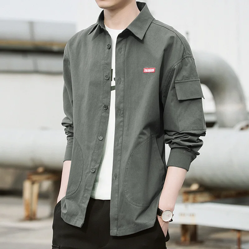 Fashion Casual Man Shirt Cotton Loose Button Solid Long Sleeve Shirt Men Pocket Shirts Black Army Green
Fashion Casual Man Shirt Cotton Loose Button Solid Long Sleeve Shirt Men Pocket Shirts Black Army Green
